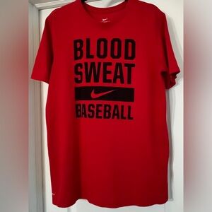 NIKE Red DriFit BLOOD SWEAT BASEBALL Design Crew Neck Short Sleeve Adult Lg Tee